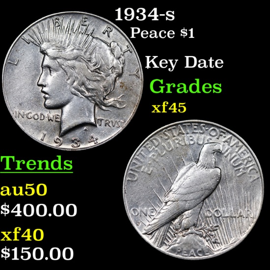 1934-s Peace Dollar $1 Grades xf+