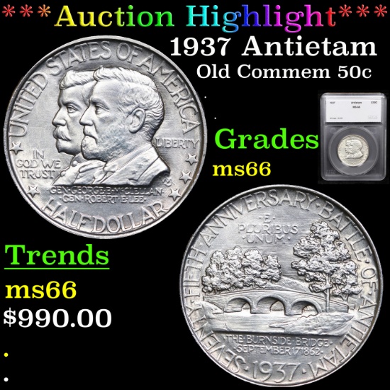 ***Auction Highlight*** 1937 Antietam Old Commem Half Dollar 50c Graded ms66 By SEGS (fc)