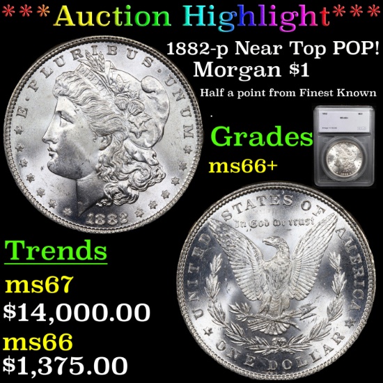 ***Auction Highlight*** 1882-p Near Top POP! Morgan Dollar $1 Graded ms66+ By SEGS (fc)