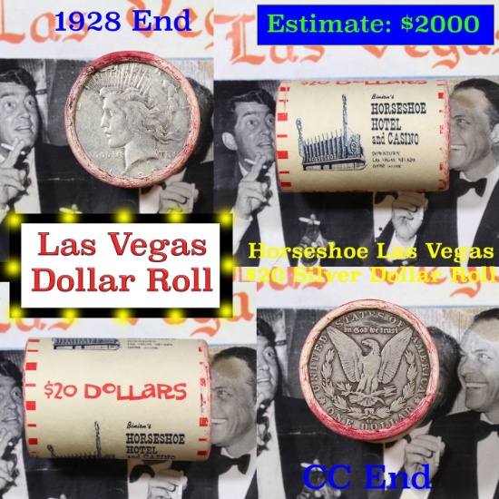 ***Auction Highlight*** Full Morgan/Peace Casino Las Vegas Horseshoe silver $1 roll $20, 1928 & CC e