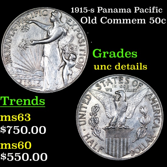 1915-s Panama Pacific Old Commem Half Dollar 50c Grades Unc Details