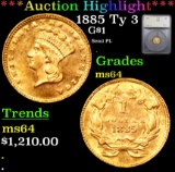 ***Auction Highlight*** 1885 Ty 3 Gold Dollar $1 Graded ms64 By SEGS (fc)