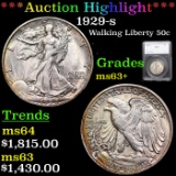 ***Auction Highlight*** 1929-s Walking Liberty Half Dollar 50c Graded ms63+ By SEGS (fc)