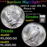 ***Auction Highlight*** 1923-d vam 1D1 R5 Peace Dollar $1 Graded ms65+ By SEGS (fc)