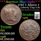 ***Auction Highlight*** 1797 1 Above 1 Liberty Cap half cent 1/2c Graded vg10 By SEGS (fc)