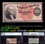 PCGS 1863 US Fractional Currency 25c 4th Issue fr-1301 George Washinton Graded cu62 By PCGS