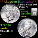 ***Auction Highlight*** 1924-s vam 1c1 I2 R5 Peace Dollar $1 Graded ms64 By SEGS (fc)