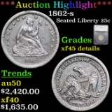 ***Auction Highlight*** 1862-s Seated Liberty Quarter 25c Graded xf45 details By SEGS (fc)