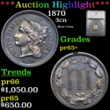 Proof ***Auction Highlight*** 1870 Three Cent Copper Nickel 3cn Graded pr65+ By SEGS (fc)