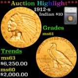***Auction Highlight*** 1912-s Gold Indian Eagle $10 Graded ms61 By SEGS (fc)
