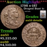 ***Auction Highlight*** 1798 s-187 Draped Bust Large Cent 1c Graded au53 details By SEGS (fc)