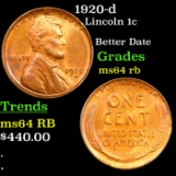 1920-d Lincoln Cent 1c Grades Choice Unc RB