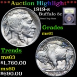***Auction Highlight*** 1919-s Buffalo Nickel 5c Graded BU+ By USCG (fc)