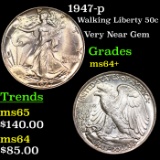 1947-p Walking Liberty Half Dollar 50c Grades Choice+ Unc