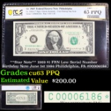 PCGS **Star Note** 1969 $1 FRN Low Serial Number Birthday Note June 1st 1986 Philidelphia, PA #00006