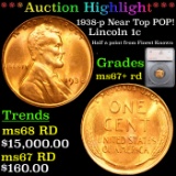 ***Auction Highlight*** 1938-p Near Top POP! Lincoln Cent 1c Graded ms67+ rd By SEGS (fc)