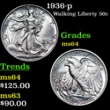 1936-p Walking Liberty Half Dollar 50c Grades Choice Unc