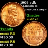 1909 vdb Lincoln Cent 1c Grades GEM Unc RD