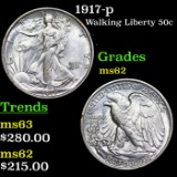 1917-p Walking Liberty Half Dollar 50c Grades Select Unc