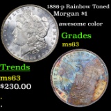 1886-p Rainbow Toned Morgan Dollar $1 Grades Select Unc