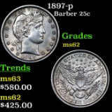 1897-p Barber Quarter 25c Grades Select Unc