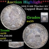 ***Auction Highlight*** 1818 O-108 'Pincher 8's' Capped Bust Half Dollar 50c Graded au55 By SEGS (fc