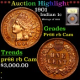 Proof ***Auction Highlight*** 1901 Indian Cent 1c Graded Gem+ Proof Cameo RB By USCG (fc)