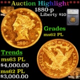 ***Auction Highlight*** 1880-p Gold Liberty Eagle $10 Graded ms62 PL By SEGS (fc)