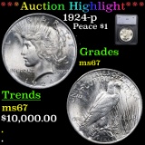 ***Auction Highlight*** 1924-p Peace Dollar $1 Graded ms67 By SEGS (fc)