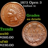 1873 Open 3 Indian Cent 1c Grades AU Details