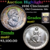 ***Auction Highlight*** 1936 Cincinnati Old Commem Half Dollar 50c Graded GEM++ Unc By USCG (fc)