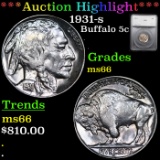 ***Auction Highlight*** 1931-s Buffalo Nickel 5c Graded ms66 By SEGS (fc)