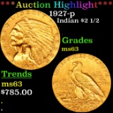 ***Auction Highlight*** 1927-p Gold Indian Quarter Eagle $2 1/2 Grades Select Unc (fc)