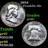 Proof 1954 Franklin Half Dollar 50c Grades GEM++ Proof