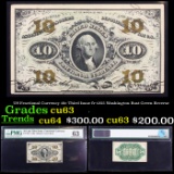 US Fractional Currency 10c Third Issue fr-1255 Washington Bust Green Reverse Graded cu63 By PMG