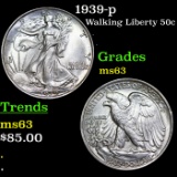 1939-p Walking Liberty Half Dollar 50c Grades Select Unc