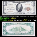1929 $10 National Currency 'Security First National Bank of LA, California' Ty 1 Grades vf+