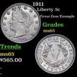 1911 Liberty Nickel 5c Grades GEM Unc