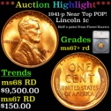 ***Auction Highlight*** 1941-p Near Top POP! Lincoln Cent 1c Graded ms67+ rd By SEGS (fc)