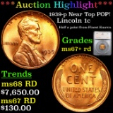 ***Auction Highlight*** 1939-p Near Top POP! Lincoln Cent 1c Graded ms67+ rd By SEGS (fc)