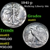 1941-p Walking Liberty Half Dollar 50c Grades Select Unc