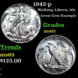 1942-p Walking Liberty Half Dollar 50c Grades GEM Unc