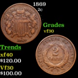 1869 Two Cent Piece 2c Grades vf++