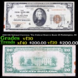 1929 $20 National Currency 'The Federal Reserve Bank Of Philidelphia, PA' Grades vf++