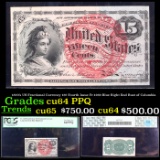 PCGS 1870's US Fractional Currency 15¢ Fourth Issue Fr-1269 Blue Right End Bust of Columbia Graded c