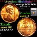 ***Auction Highlight*** 1934-p TOP POP! Lincoln Cent 1c Graded ms68 rd By SEGS (fc)