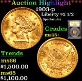 ***Auction Highlight*** 1903-p Gold Liberty Quarter Eagle $2 1/2 Graded GEM+ Unc By USCG (fc)