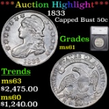 ***Auction Highlight*** 1833 Capped Bust Half Dollar 50c Graded ms61 By SEGS (fc)