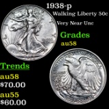 1938-p Walking Liberty Half Dollar 50c Grades Choice AU/BU Slider