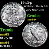 1942-p Walking Liberty Half Dollar 50c Grades Choice+ Unc